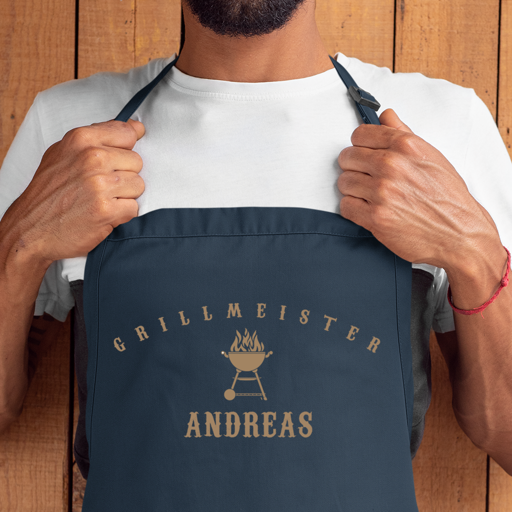 Grillmeister personalisierte Grillschürze - 100% Premium Bio-Baumwolle