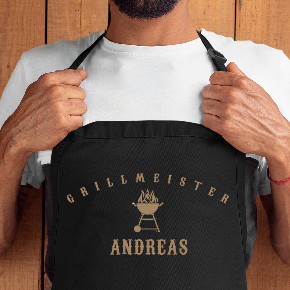 Grillmeister personalisierte Grillschürze - 100% Premium Bio-Baumwolle