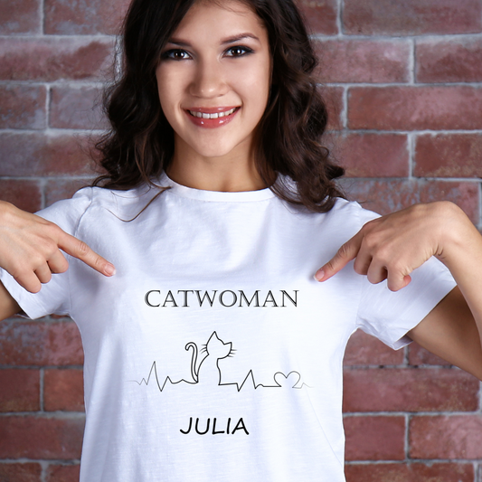 Catwoman, T-Shirt, Name personalisierbar, versch. Farben - Ladies Premium Shirt