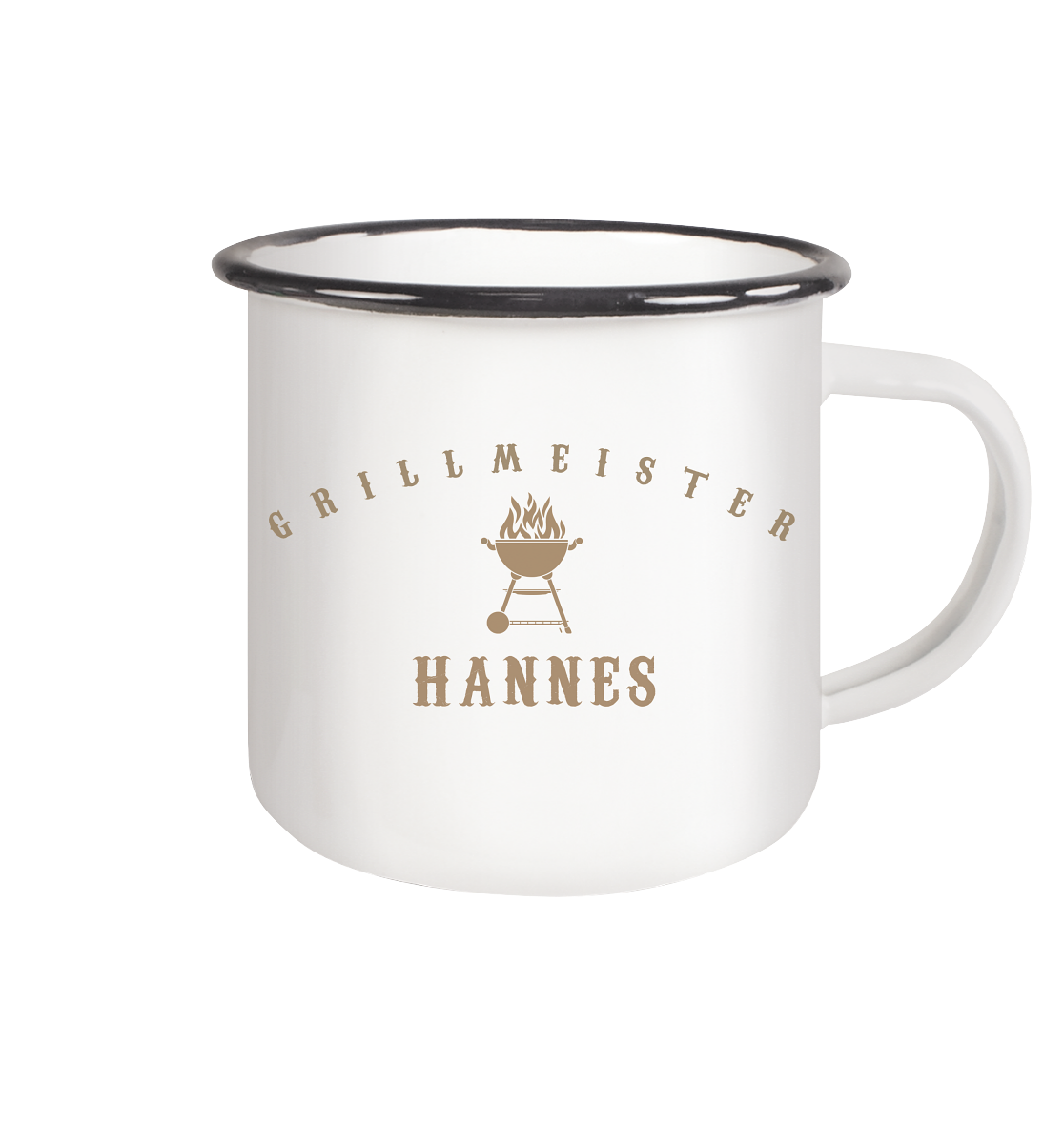 Grillmeister, Name personalisierbar - Emaille Tasse (Black)