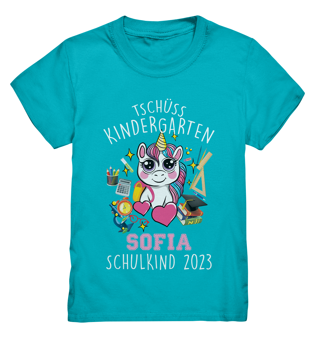 Unicorn Schulkind 2024 personalisiertes Kindershirt