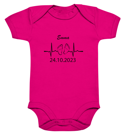 Herzschlag - Füsschen, Name und Datum personalisierbar - Organic Baby Bodysuite