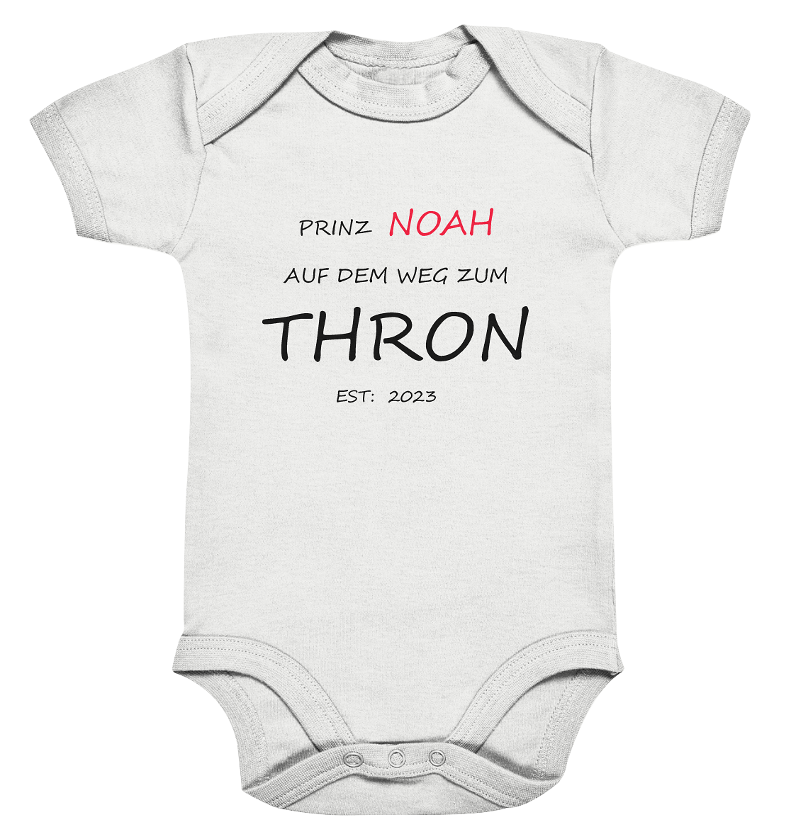 Prinz (Name) auf dem Weg zum Thron, Datum und Name personalisierbar - Organic Baby Bodysuite