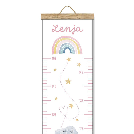 Personalized height chart with wooden strips for girls