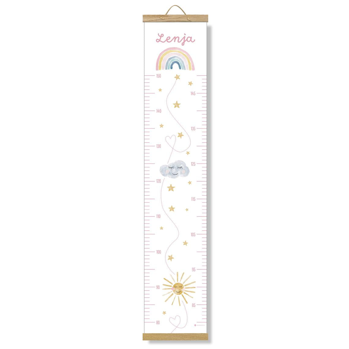 Personalized height chart with wooden strips for girls