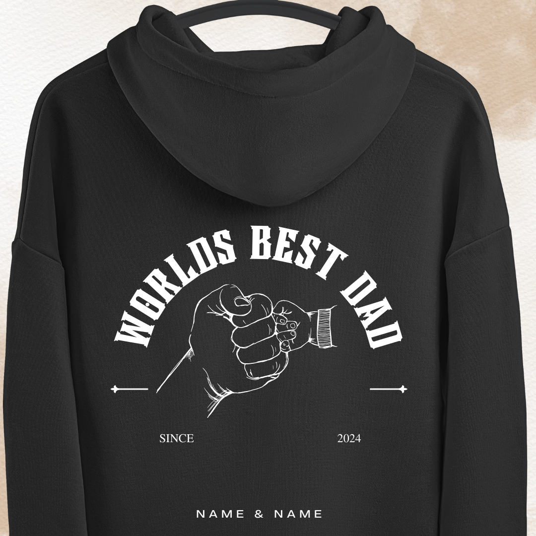 WORLDS BEST DAD, Backprint, Namen und Datum personalisierbar - Premium Unisex Hoodie