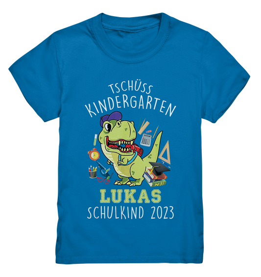 Dinosaurier Schulkind 2023 personalisiertes Kindershirt