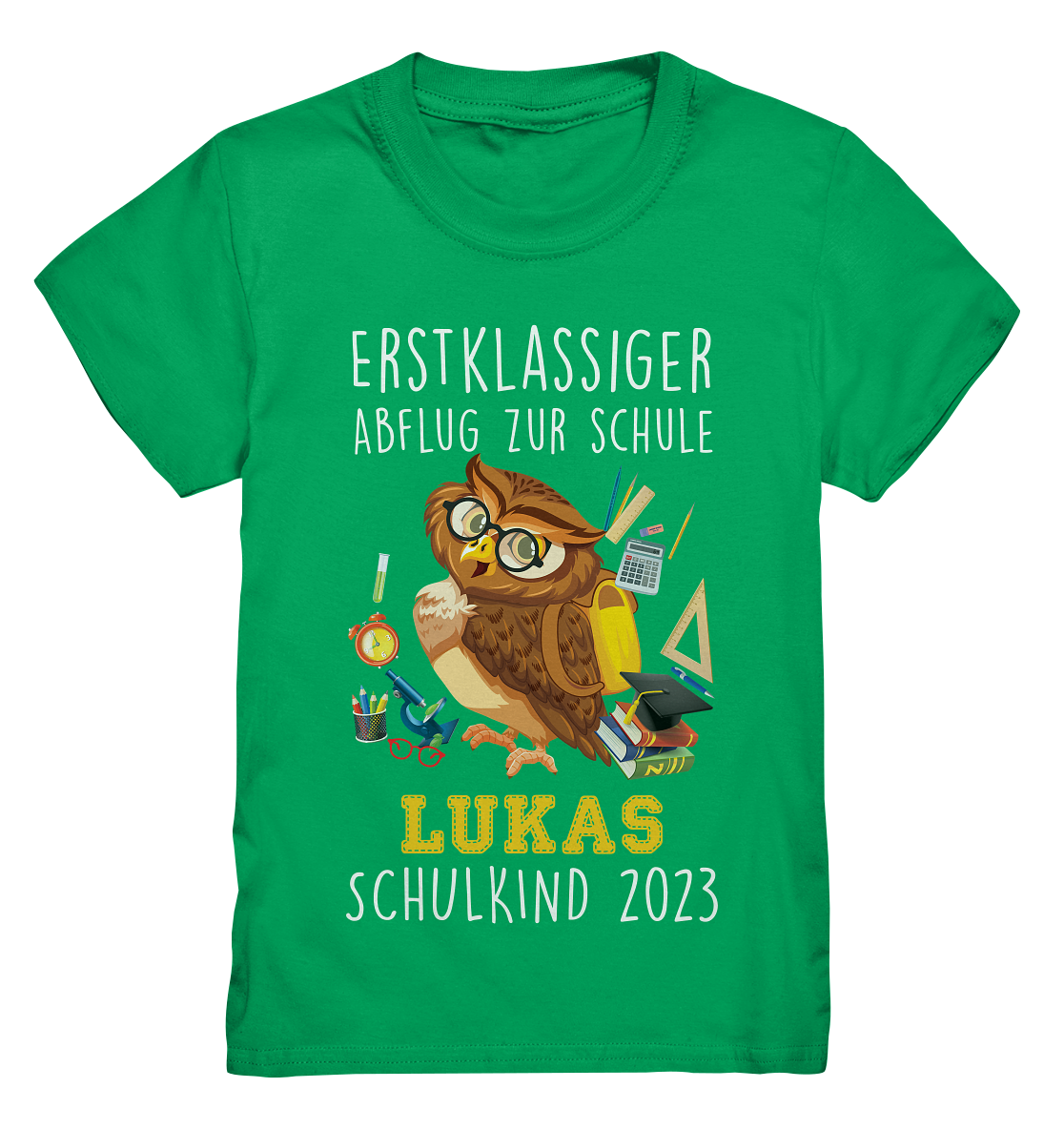 Eule Schulkind 2023 personalisiertes Kindershirt