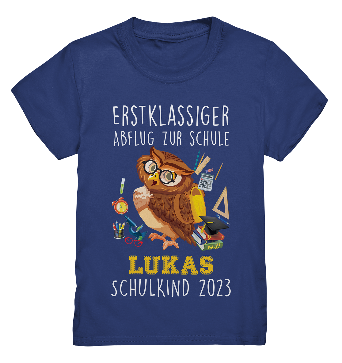 Eule Schulkind 2023 personalisiertes Kindershirt