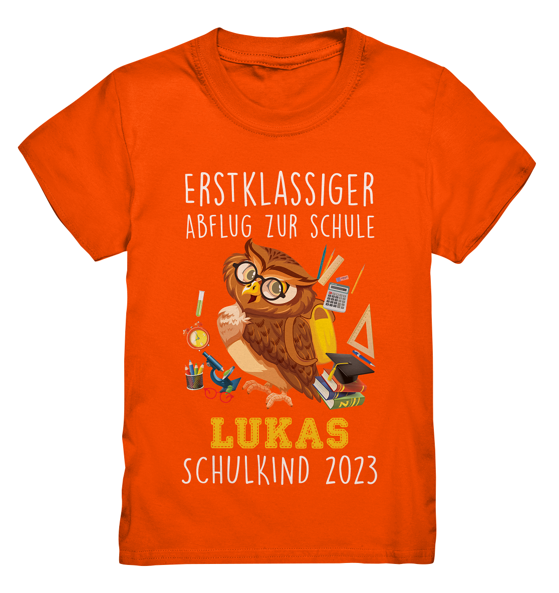 Eule Schulkind 2023 personalisiertes Kindershirt