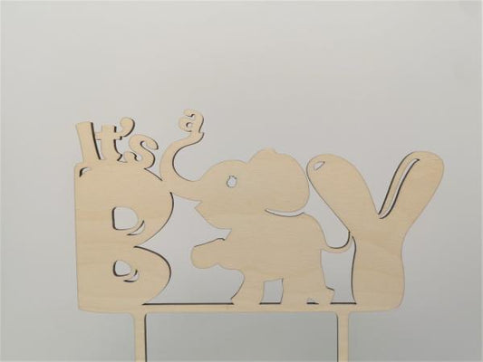 Caketopper Tortenaufsatz "Its a Boy mit Elefant" aus Holz zur Geburt