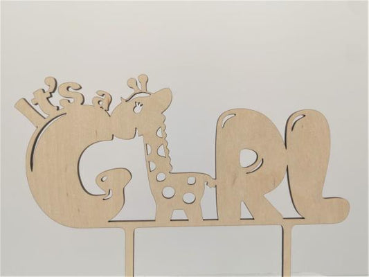 Caketopper Tortenaufsatz "Its a girl mit Giraffe" aus Holz zur Geburt