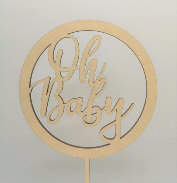 Caketopper Tortenaufsatz "Oh Baby" aus Holz in Birke natur