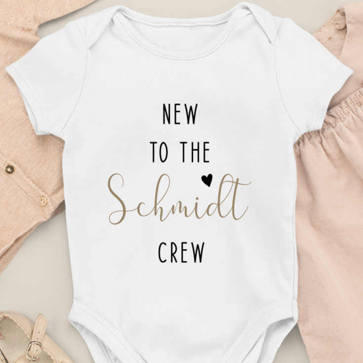 New to the "Familienname" Crew - Body per neonato organico bianco - Nome personalizzato
